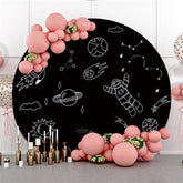 Lofaris Round Black And White Sketch Starry Sky Birthday Backdrop