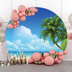 Coconut Tree And Blue Sky Beach Round Summer Backdrop