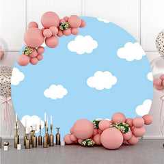 Round Fabric White Backdrop with Iron Arch Stand for Party Decor