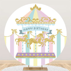 Lofaris Round Circus Carousel Happy Birthday Backdrop For Kid