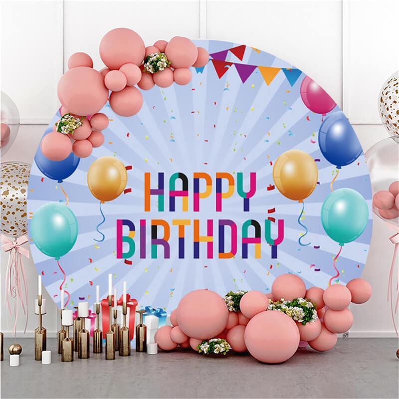 Lofaris Round Colored Flag And Gift Happy Birthday Backdrop