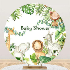 Cute Elephant And Fkoral Round Baby Shower Backdrop