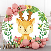 Lofaris Round Cute Sika Deer Flower Happy Birthday Backdrop