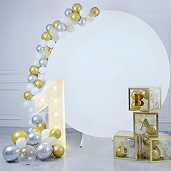 Lofaris Round Fabric White Backdrop with Iron Arch Stand for Party Decor