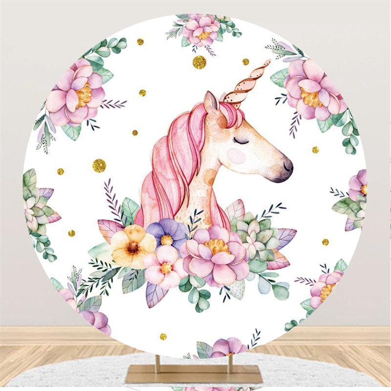 Lofaris Round Flower Unicorn Baby Shower Backdrop For Girl