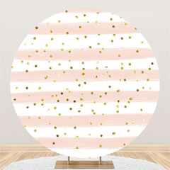 Lofaris Round Glitter Pink White Stripe Happy Birthday Backdrop
