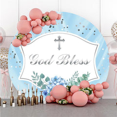 Blue Cute Elephant Themed Round Baby Shower Backdrop