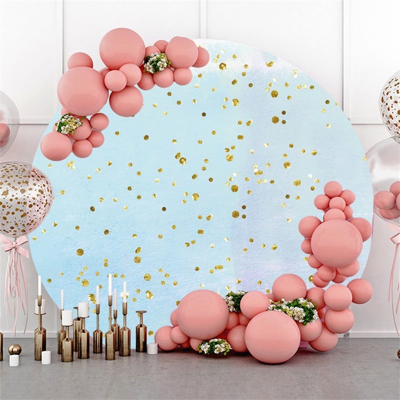 Lofaris Round Gold Glitter And Blue Happy Birthday Backdrop