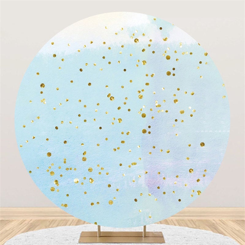Lofaris Round Gold Glitter And Blue Happy Birthday Backdrop