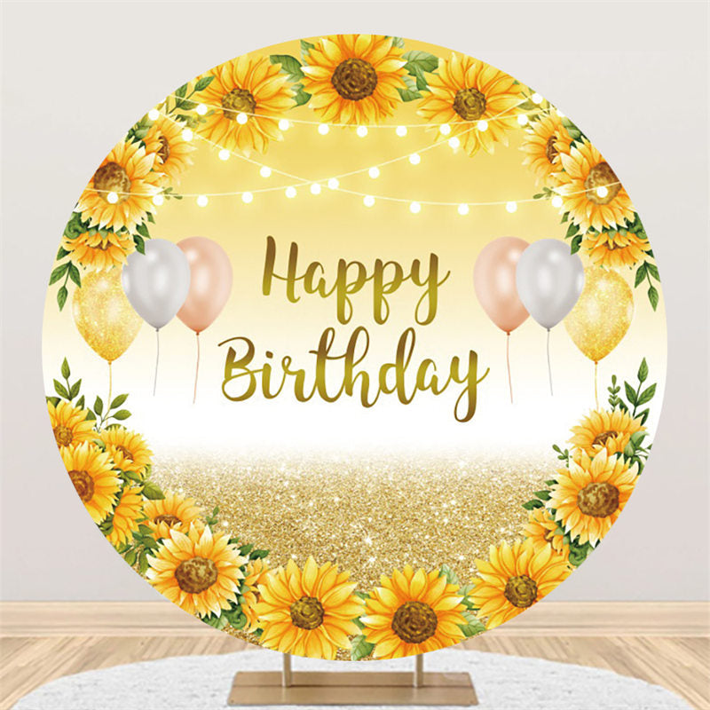 Lofaris Round Golden Sunflower Balloon Happy Birthday Backdrop