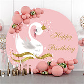 Lofaris Round Golden Wave White Swan Happy Birthday Backdrop