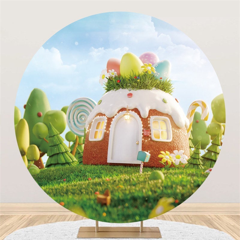 Lofaris Round Ice-Cream House Forest Happy Easter Backdrop