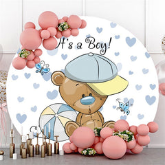 Blue Floral And Car Its A Boy Round Baby Shower Backdrop