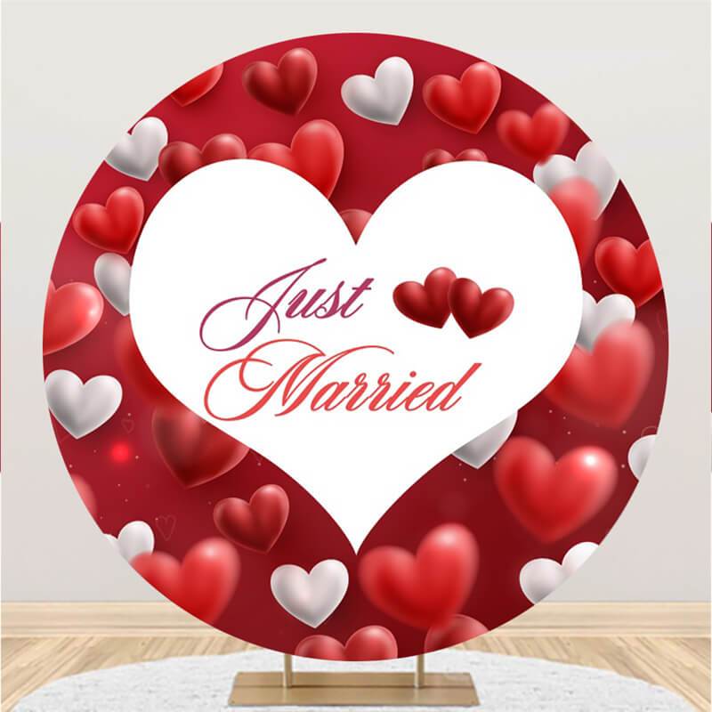 Lofaris Round Just Married Red And White Love Wedding Backdrop