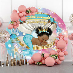 Lofaris Round Little Mermaid Is On Her Way Baby Shower Backdrop