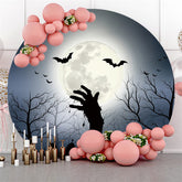 Lofaris Round Moon Black Bat Night Happy Halloween Backdrop