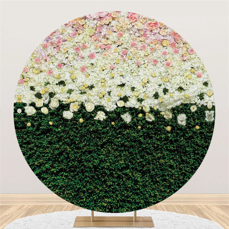 Lofaris Round Pink White Floral Green Leaves Wedding Backdrop