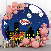 Lofaris Round Stars At Night And House Happy Birthday Backdrop