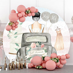 Pink Elephant And Moon Star Round Baby Shower Backdrop