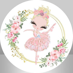 Lofaris Round White And Pink Floral Ballet Birthday Backdrop