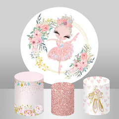 Lofaris Round White And Pink Floral Ballet Birthday Backdrop