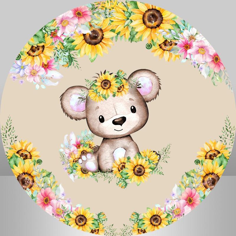 Lofaris Round Yellow And Pink Flowers Baby Shower Backdrop