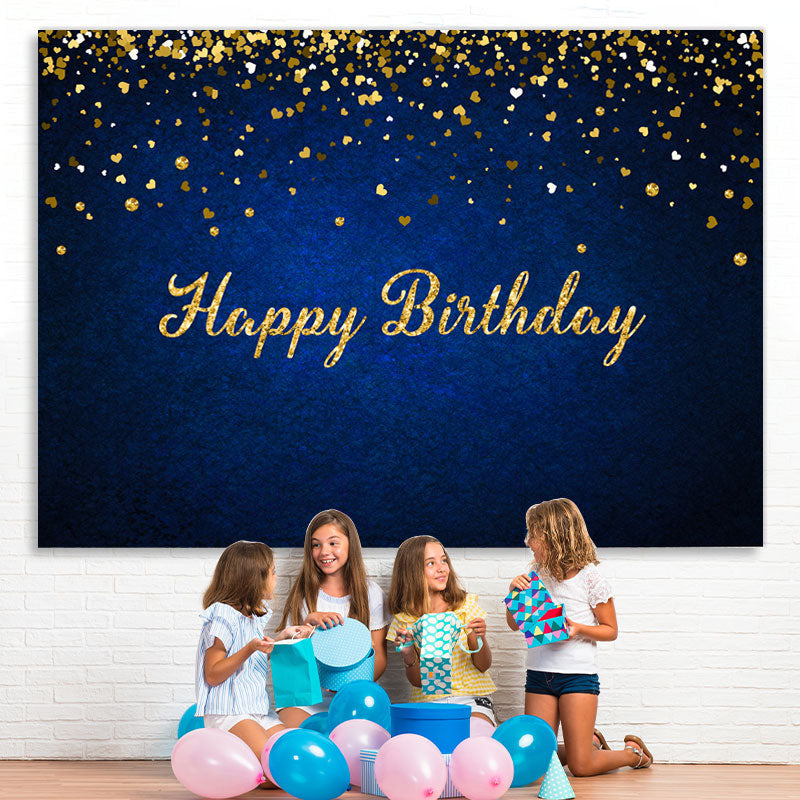 Lofaris Royal Blue Gold Glitter Bokeh Happy Birthday Backdrop