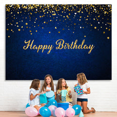 Lofaris Royal Blue Gold Glitter Bokeh Happy Birthday Backdrop