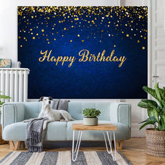 Lofaris Royal Blue Gold Glitter Bokeh Happy Birthday Backdrop