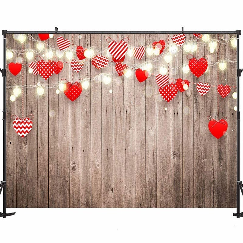 Lofaris Rustic Wood Red Love Heart Happy Valentines Backdrop