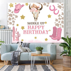 Lofaris Saddle Up Cowgirl Theme Cute Happy Birthday Backdrop