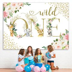 Lofaris Safari And Floral Glitter Wild One Birthday Backdrop