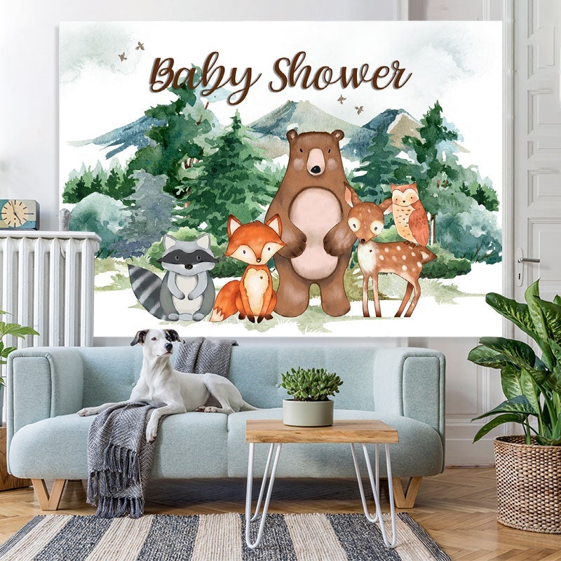 Lofaris Safari And Forest Montain Winter Baby Shower Backdrop