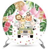 Lofaris Safari Animal Car Balloon Birthday Round Backdrops