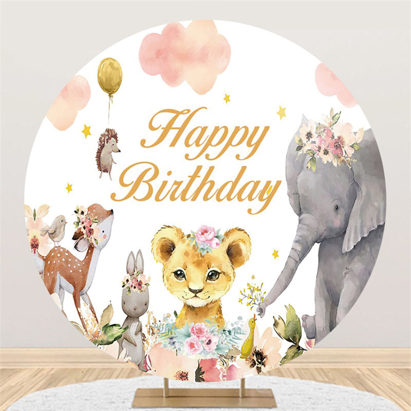 Lofaris Safari Floral Balloon Cloud Circle Birthday Backdrop