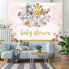 Lofaris Safari Glitter Pink And Golden Baby Shower Backrop