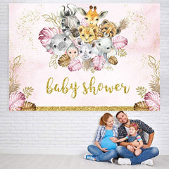 Lofaris Safari Glitter Pink And Golden Baby Shower Backrop