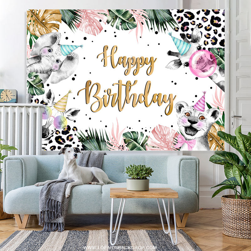 Lofaris Safari Jungle Leaves Leopard Print Birthday Backdrop