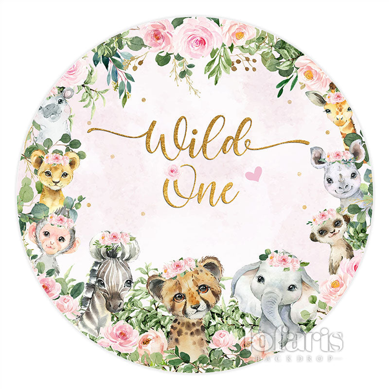 Lofaris Safari Pink Theme Wild One Circle Birthday Backdrop