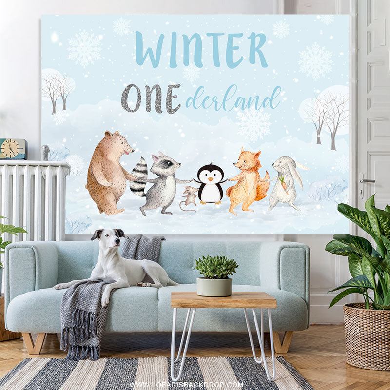 Lofaris Safari Winter Onderland Snowy Happy Birthday Backdrop