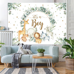 Lofaris Safaris Green Leaves Its A Boy Baby Shower Backdrop