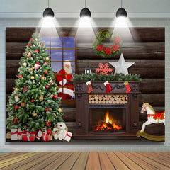 Lofaris Santa Claus With Wooden House Merry Christmas Backdrop