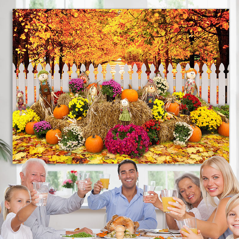 Lofaris Scarecrows and Pumpkin Flowers Maple Autumn Backdrop