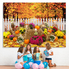 Lofaris Scarecrows and Pumpkin Flowers Maple Autumn Backdrop