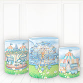 Lofaris Sea Blue Circus Theme Cylinder Cover Birthday Party Plinth
