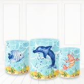 Lofaris Sea Creatures Theme Pedestal Cover Blue Cake Table