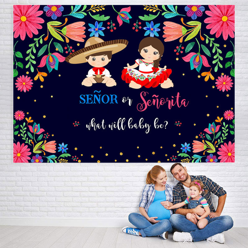 Lofaris Senor Or Senorita And Floral Baby Shower Backdrop