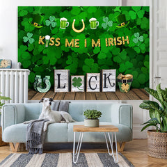 Lofaris Shamrock Good Luck With Wooden Floor Green Backdrop