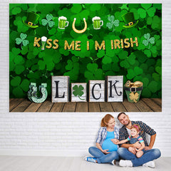 Lofaris Shamrock Good Luck With Wooden Floor Green Backdrop