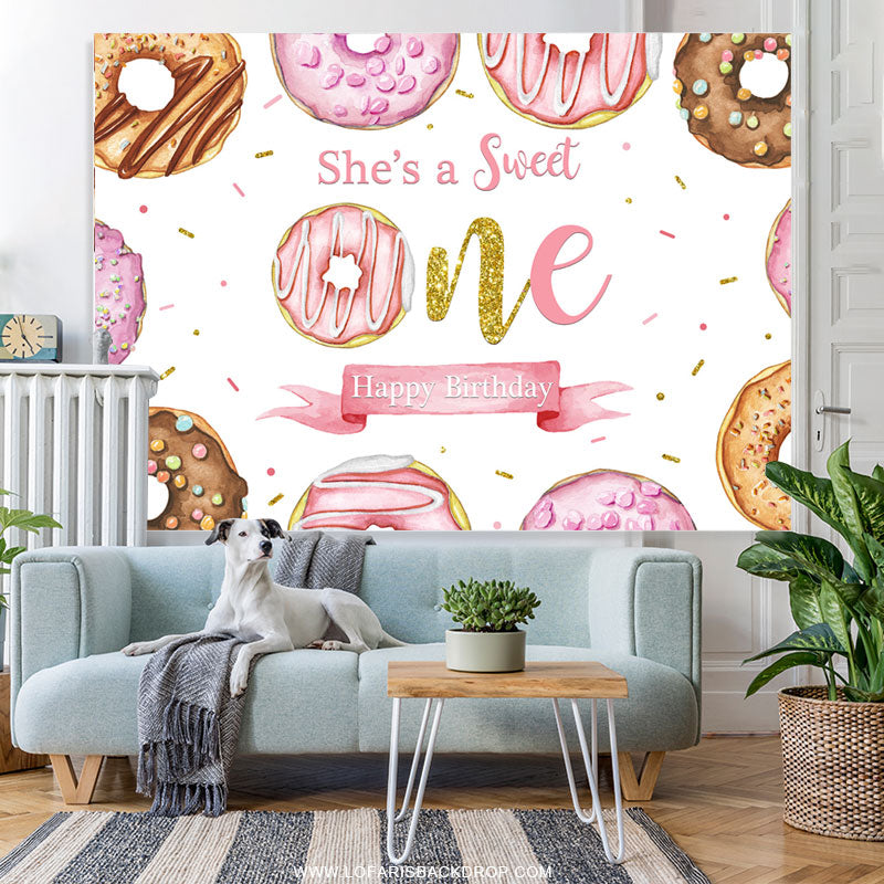 Lofaris She Is A Sweet One Donut Happy Birthday Backdrop
